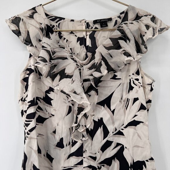 ST. JOHN Silk Floral Ruffle Blouse - Picture 3 of 7